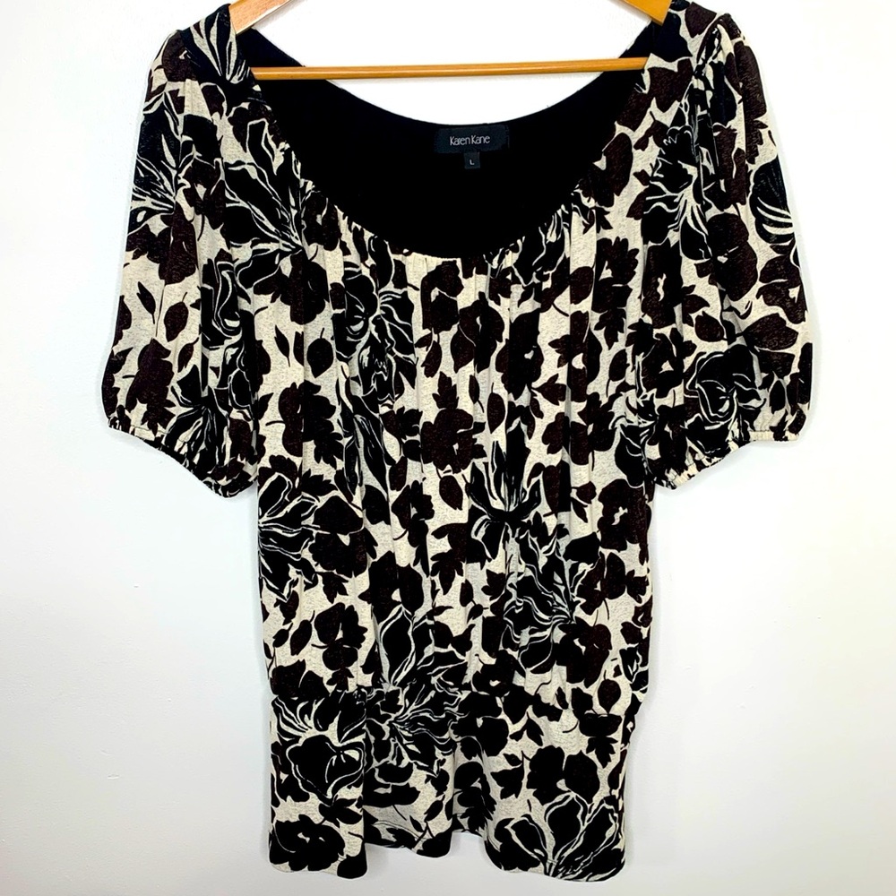 KAREN KANE TOP SIZE LARGE FLORAL TOP DARK BROWN BEIGE Dark Romance